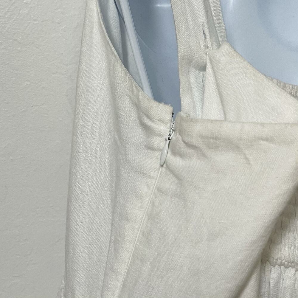 J Crew Square Neck Linen Smocked Midi Dress Size 24 Pure White Coastal Lagom EUC - Picture 7 of 10